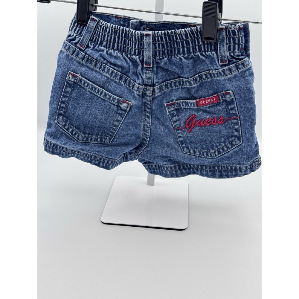 Vtg Y2K GUESS Girls 4T Blue Denim Shorts 100% Cotton Embroidered Branded Pocket - Picture 10 of 12